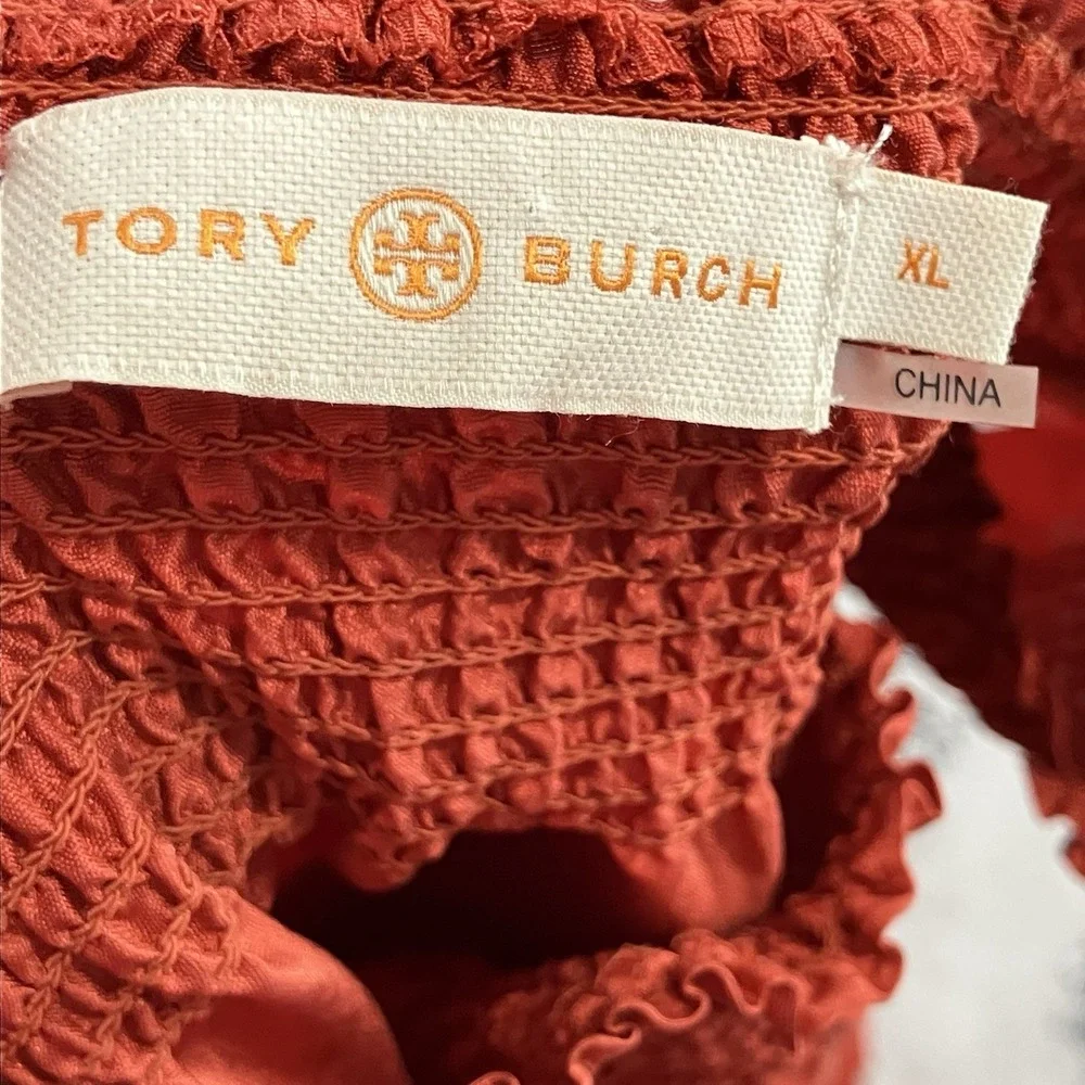 Tory Burch Silk Off Shoulder Midi‎ Dress Smocked Neck Belted Womens Size XL